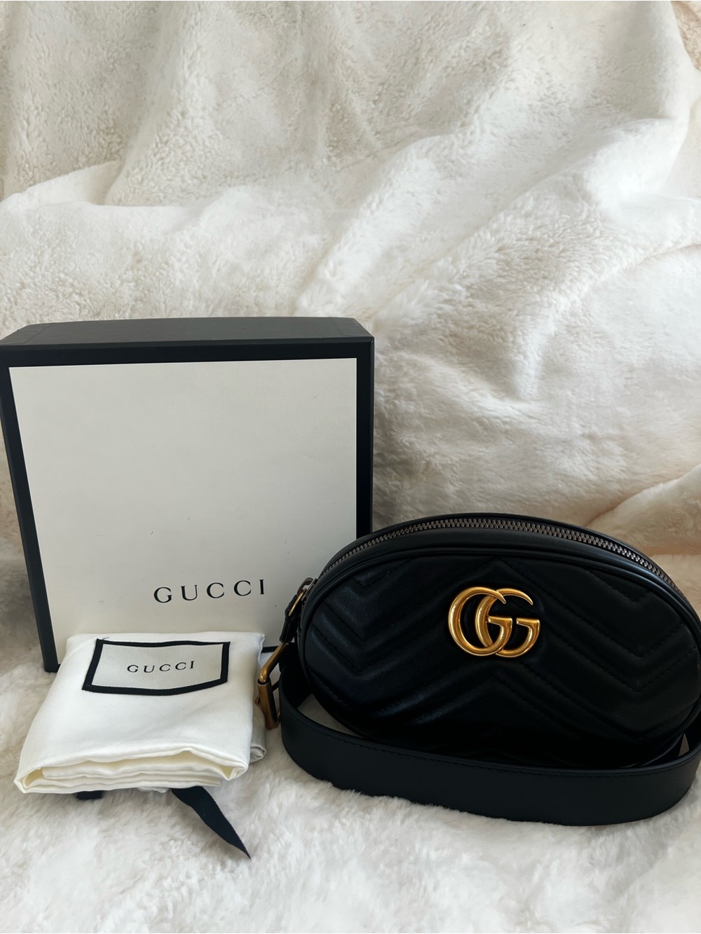 Gucci Black GG Marmont Quilted Leather Belt Bag 65-26